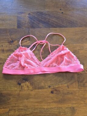 Victoria's Secret Neon Pink Lace Strappy Bralette Size XL